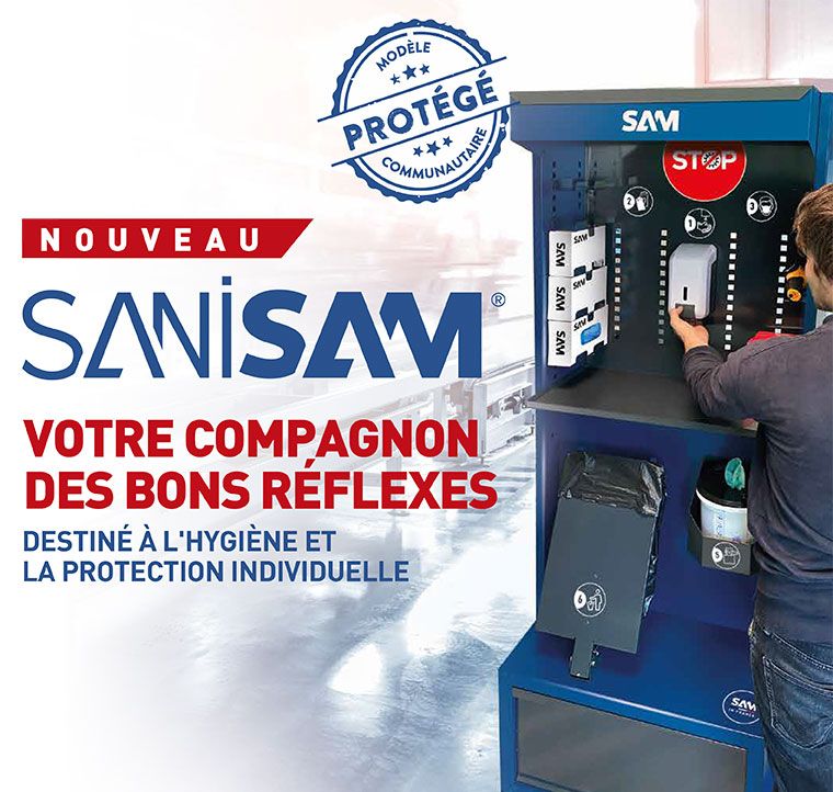 distributeur mobile SANISAM pour l'hygiène et la protection individuelle